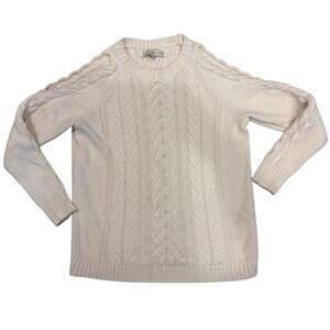 Woman's Loft Cable Knit Cream Cold Shoulder Sweater Size Large